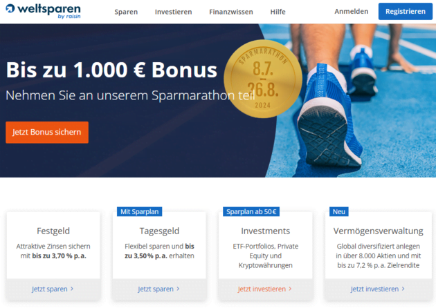 Das ist der Weltsparen Bonus auf der Website von WeltSparen